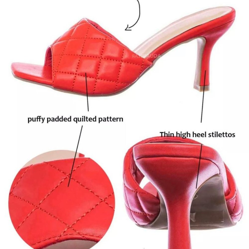 RedLeather PeepToe ShoeWomens SlippersParty Summer - Picture 3 of 16